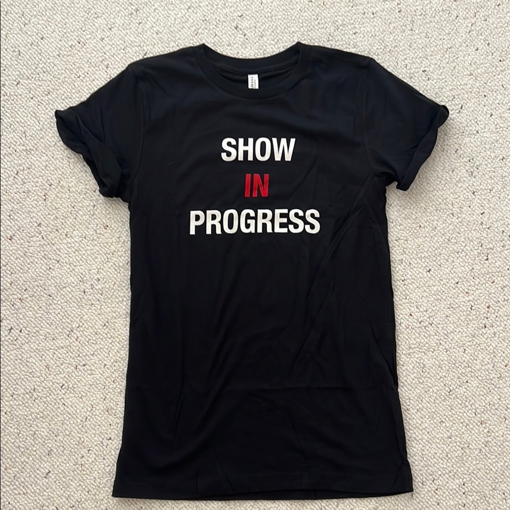 Black Graphic T-Shirt with Red and White Text